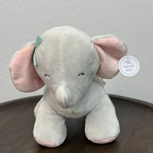 Carter's Child Of Mine Pink Gray Wind Up Musical Plush Elephant Animal Toy - Picture 2 of 10
